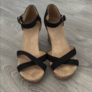 Black Strappy Wedge Sandals